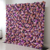 Mur floral artificiel luxueux : Lavande et roses éclatantes pour une ambiance romantique