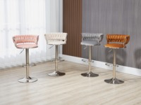 Tabouret de bar en velours tissé de luxe DM Factory, chaise de bar pivotante réglable en hauteur avec base en métal doré et repose-pieds circulaire