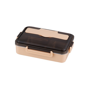 Stainless Steel Handle Lunch Box Four Compartment Portable Self Heating Large Capacity Airtight <b>Square</b> For Students - Product Image 3