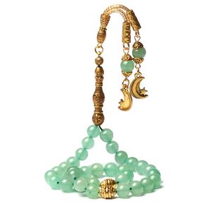 <span class=keywords><strong>Rosario</strong></span> musulmano in nappa d'argento con perline di pietra avventurina naturale fatto a mano 33 tasbih - Product Image 1