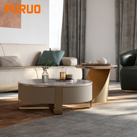 Mobilier de salon PURUO Table basse unique en forme d'acier inoxydable avec dessus en marbre artificiel de style européen