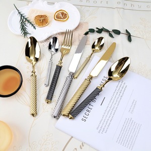 Juego de cuchillo, tenedor y cuchara de acero inoxidable con mango de cuerda, vajilla occidental para uso en la cena - Product Image 2