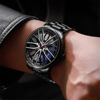 Montre-Bracelet de Luxe pour Homme 2023 de Grande Marque, Cadran 3D, Sportive à Quartz, en Acier Inoxydable, au Design de Jante de Voiture