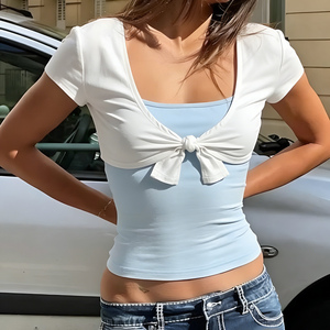 Ensemble deux pièces gilet color block pour femme, haut sans manches décontracté, tenue superposée, coupe ajustée, polyvalent, pour l'été - Product Image 1