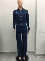 Vêtements à Marque Privée - Nouvelle Arrivée pour Femmes - Veste à Col Longue Manches et Jean Large - Ensemble Denim 2 Pièces - Sehe Fashion