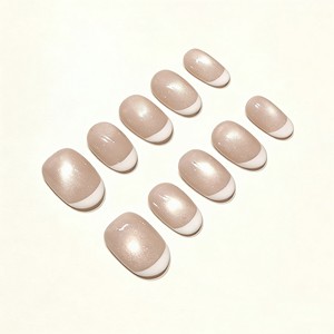 Kuku Palsu Muhaha Trend Brand Push-On Pendek Desain French Cat Eye Bahan PMMA/ABS dengan Lem 10pcs - Product Image 2