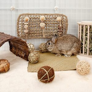 Eco-friendly Cotton Straw Rope <b>Ball</b> with Corn Knot Toys for Rabbits Guinea Pigs Chinchilla - Product Image 1
