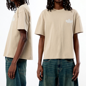 Camiseta KingSen de Algodón Lavado de Gran Gramaje para Hombre, Estilo Oversize, con Bordado Floral Vintage y Estampado Trasero, Casual, Holgada, de Manga Corta - Product Image 1