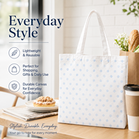 Sac fourre-tout en toile blanche avec imprimé à pois bleus, grande capacité, réutilisable, sac de shopping robuste en toile épaisse, sac à bandoulière pour usage quotidien