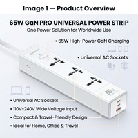 Stop Kontak Universal 65W GaN Pro dengan Soket AC Global 110V-240V, Adaptor Perjalanan, Pengisi Daya USB Cepat untuk Laptop, Ponsel, dan Kantor