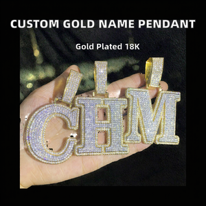 เครื่องประดับแฟชั่นฮิปฮอป จี้ตัวอักษรแบบกำหนดเองทรงบาแกตต์ TOP ICY ชุบทอง 18K ประดับเพชรแบบ Iced Out สร้อยคอชื่อสั่งทำได้ สำหรับผู้ชายและผู้หญิง - Product Image 2