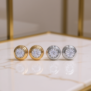 E1284 Orecchini in oro bianco con diamanti, taglio rotondo brillante, gioielli classici naturali unisex - Product Image 2