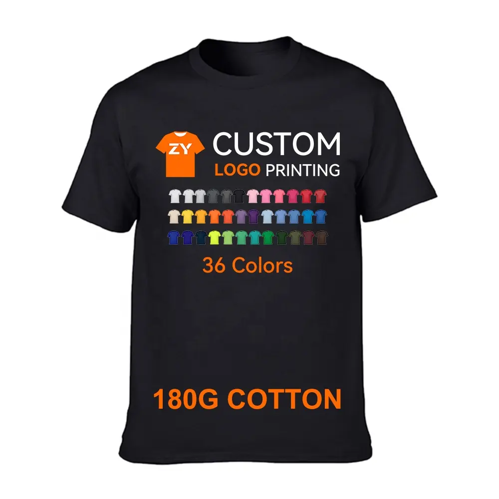 ZYtshirt 180g Wholesale unisex embroidery dtg tee customizable puff print t-shirt custom t shirt printing