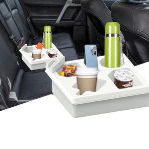 Waterproof Non-Slip Silicone Cup Holder Tray w/ Rotatable Phone Holder for Snacks Drinks Remote Sofa Bed <b>Car</b> Beach, Black/White - Product Image 6