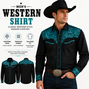 Chemises de cowboy western pour hommes, broderie florale, manches longues, boutonnées, décontractées, pour le ranch et le rodéo - Product Image 1