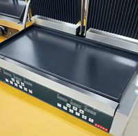 Grill de contact électrique professionnel double plaque pour panini, version électronique, en acier inoxydable, avec surface rainurée et partie inférieure plate