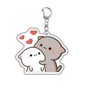 Llaveros de acrílico con diseño de pareja de gatos de dibujos animados Peach y Goma, para accesorios, colgante de bolso, llavero, joyería, regalos para fans y amantes - Product Image 5