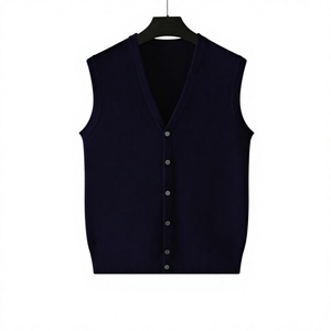 Men's Knitted Sleeveless V-Neck Vest Solid Color Button Front Autumn Wear Sweater Top - Product Image 4
