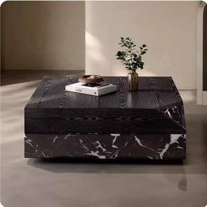 Table basse décorative multifonctionnelle <span class=keywords><strong>en</strong></span> bois <span class=keywords><strong>grain</strong></span>é, style moderne minimaliste Wabi-Sabi, avec tiroir pivotant, pour le salon - Product Image 4