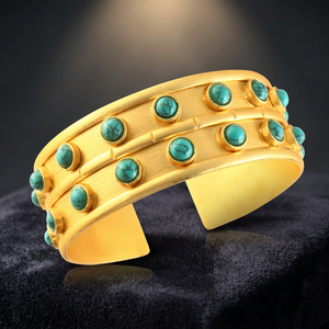 Gold Cuff Bangle <b>Bracelet</b> Turquoise <b>Stone</b> Accents Handmade 18K Gold Plated Statement Jewelry Fine Jewelry for Women Party Gift - Product Image 3