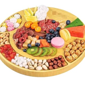 Juego de tablas de queso de bambú, tabla de cortar redonda de madera con cajones para servir bocadillos y postres - Product Image 1