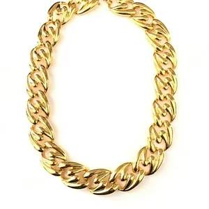 Vintage Modernist Stainless Steel Jewelry Wave Swirl Shiny 18k Gold Plated Necklace for Women Men's