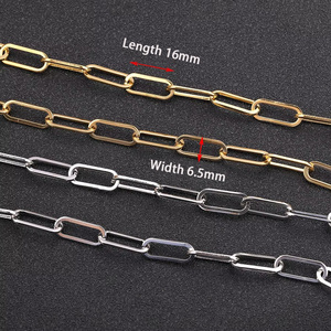 Luxe 18k Plaqué Or En Acier Inoxydable 6.5mm * 16mm Trombone Chaîne Rectangle Plat Câble Lien Chaîne <span class=keywords><strong>Accessoires</strong></span> pour La Fabrication De Bijoux - Product Image 4