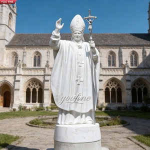 YOUFINE Statue de Pape en marbre blanc sculptée à la main Saint Jean-Paul <span class=keywords><strong>II</strong></span> Sculpture religieuse Décoration d'église et de chapelle - Product Image 1