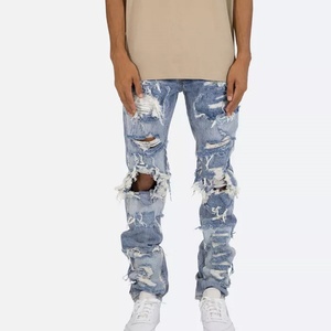 Jeans de Mezclilla Ajustados Azules para Hombre, Diseño Moderno, Personalizados, de Alta Calidad, Estilo Apilado - Product Image 5