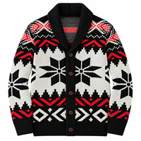Cardigan en tricot jacquard à col châle motif flocon de neige pour homme, à manches longues, boutonné sur le devant, épais et chaud pour l'hiver, OEM ODM