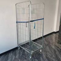 Chariot de transport pliant robuste en treillis métallique à 4 roues pour entrepôt et buanderie