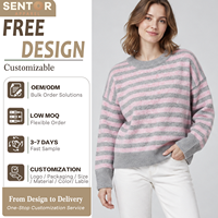 Pull tricoté rayé tendance à col ras du cou pour femme, surdimensionné, texturé et duveteux, décontracté, vente en gros OEM ODM personnalisé