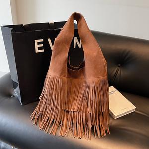 Bolsos de Hombro Tipo Hobo de PU Geométricos Vintage para Mujer, Impermeables, con Borlas, para Verano y Otoño - Product Image 6