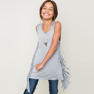 Nuevos Productos en Oferta, Camiseta sin Mangas con Borlas de Color Gris Claro para Chicas Jóvenes, Envío Directo - Product Image 1