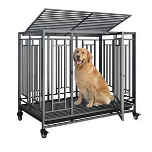 Yüksek kalite profesyonel köpek kulübesi köpek sandık büyük Metal köpek kafes çift kapılar açık üst Snap düğmesi kapatma dayanıklı demir - Product Image 4