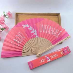 พัดกระดาษไม้ไผ่พิมพ์ลายดอกไม้แบบพกพาพับได้พิมพ์โลโก้ได้ตามต้องการ - Product Image 2