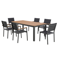 Table de bistrot moderne et durable en PS imitation bois, chaise de jardin empilable pour cour, plage, parc, restaurant, hôtel