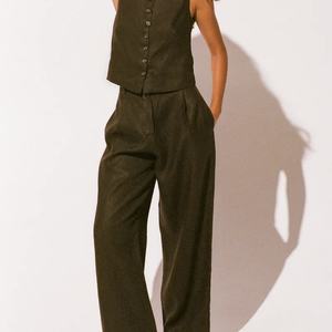 Vente en gros OEM, ensembles pour femmes, veste et pantalon, été, coton et lin, ensemble 2 pièces pour femmes - Product Image 1