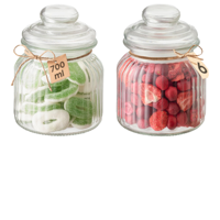 Lot de 2 pots à bonbons vintage en verre côtelé avec couvercle hermétique en verre pour biscuits, desserts, cuisine et fêtes