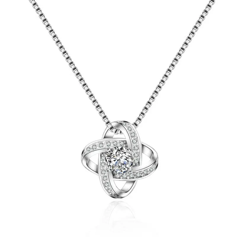 Neuheiten Real Sterling Silber Kristall Klee Halsketten Anhänger Hot Sale Pure Silver Schmuck für Frauen