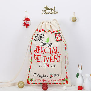 Décorations écologiques pour la maison du Nouvel An Sacs de sac de père noël en vrac en plein air Sac cadeau en toile avec cordon de serrage de noël - Product Image 1