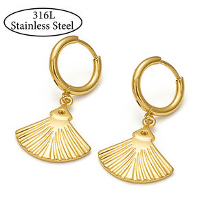 ต่างหู hoogie สีทอง316L ต่างหูสแตนเลสแบบใส่ใบแปะก๊วยชุบทอง18K รูปทรงเรขาคณิตสีสันสดใสขายส่ง - Product Image 1