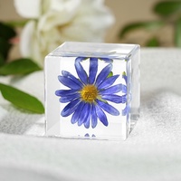Rose Éternelle Décoration Maison Véritable Rose 3D en Résine Cube Presse-papiers Cadeaux Romantiques pour Petite Amie Thanksgiving Nouvel An Saint-Valentin