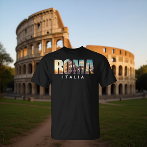 Camiseta promocional negra para hombre con diseño del Coliseo de Roma, Italia - Product Image 3