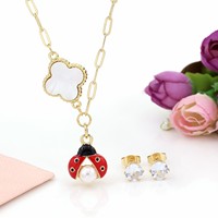 Ensemble de bijoux collier pendentif œuf d'animal, coquille blanche, coccinelle septempunctata, coccinelle rouge, plaqué or, cuivre