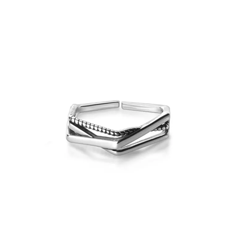 Женское трехслойное кольцо из серебра 925 пробы с шестигранным геометрическим узором