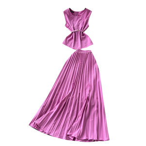 罗马2件套女式o领无袖束腰绷带上衣和高腰修身裙子套装Ropa批发 - Product Image 5