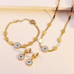 Fashion Hot Sale Snake Chain Eye Choker Necklace Bracelet Set Wholesale Stainless Steel 18k Gold Plated Jewelry Sets