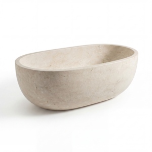 Baignoires ovales modernes sur mesure de luxe en marbre travertin blanc crème exclusif, autoportantes pour salle de bain, villa, hôtel - Product Image 2