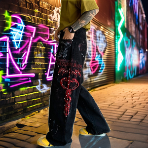 Pantalones Vaqueros de Hip Hop con Estampado Tie Dye, Estilo Urbano, Nueva Marca, Corte Holgado, Pierna Recta, Transpirables, Efecto Tinta Difuminada - Product Image 2